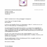 Ein formelles Schreiben von Seelenhunde in Not e.V., in dem sich die Organisation bei den Spendern für die Futterspenden bedankt, mit dem Logo der Organisation oben und der Unterschrift der Vorsitzenden unten. Der Text ist auf Deutsch.