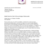 Ein Brief von Seelennhunde in Not e. V. an ein örtliches Tierheim, in dem er sich für großzügige Hundefutterspenden bedankt. Der Briefkopf enthält das Logo der Organisation und Kontaktinformationen, und der Brief ist in deutscher Sprache geschrieben.