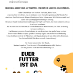 Ein Flyer kündigt die Ankunft von gespendetem Tierfutter an und zeigt die Logos von „Tierselenrettung e.V.“ und „Tierheim Tierfutter“, einen Text zur Spende sowie Pfotenabdruck-Grafiken auf weißem und gelbem Hintergrund.